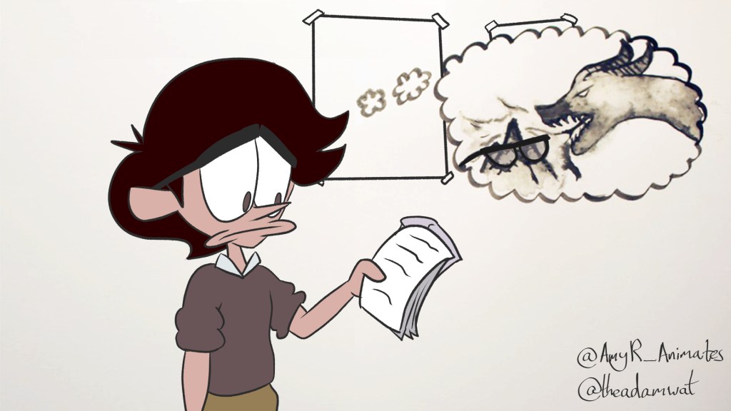 the hero imagines being obliterated by a dragon's fiery breath